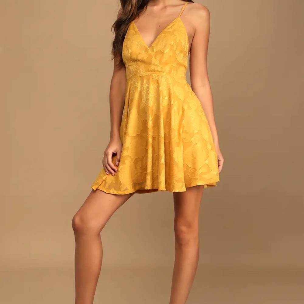 Days of Beauty Mustard Yellow Burnout Floral Skater Dress